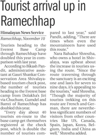 Tourist arrival up in Ramechhap